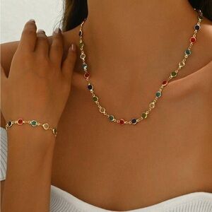 Multicolor 18K Gold Plated Necklace and Bracelet Set